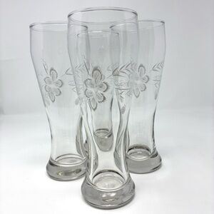 DEMA Wheat Beer Glass 9" Etched Wheat & Floral Motif 1970s Lot of 4 Breweriana